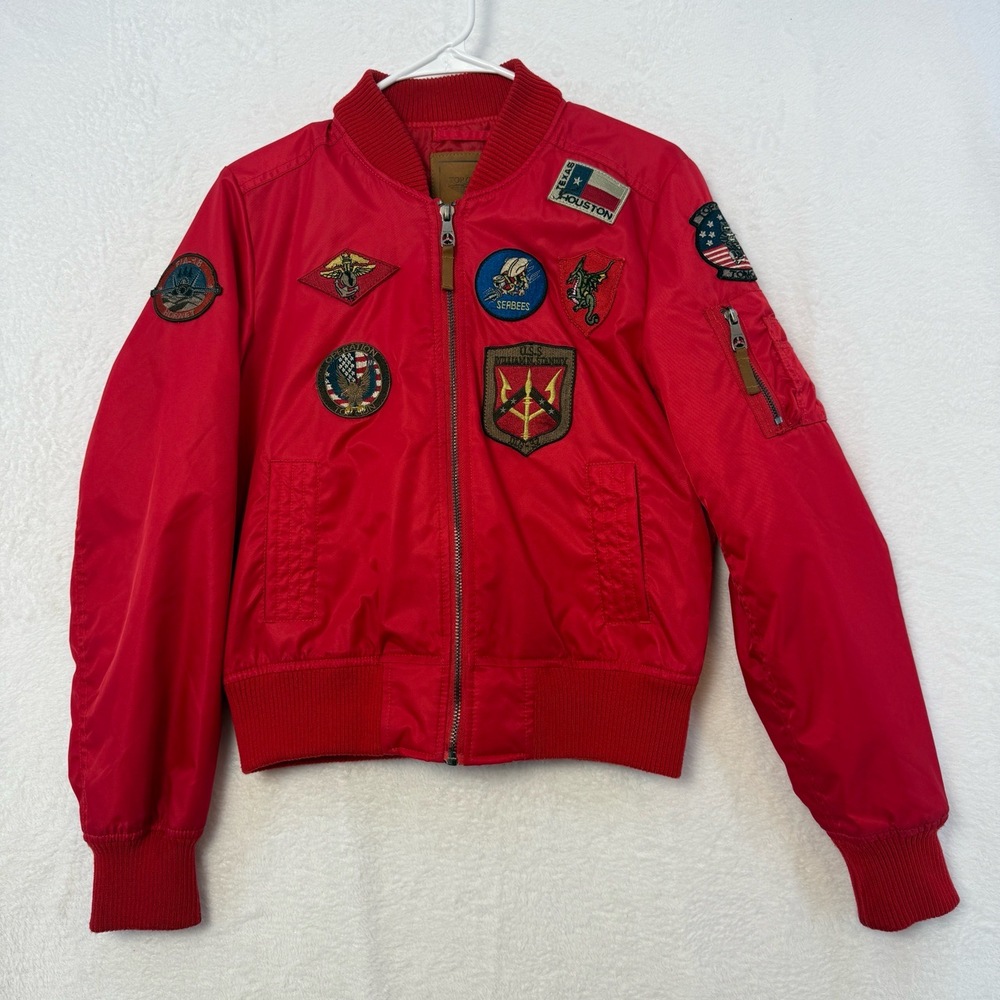 TOP GUN Bomber Jacket Mens M Red MA-1 Military Flight Multi-Patch Aviator Grunge